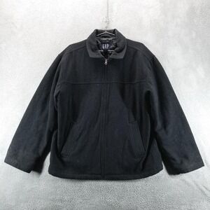 GAP Jacket Mens M Black Wool Blend Zip Front Quilted Lined Casual‎